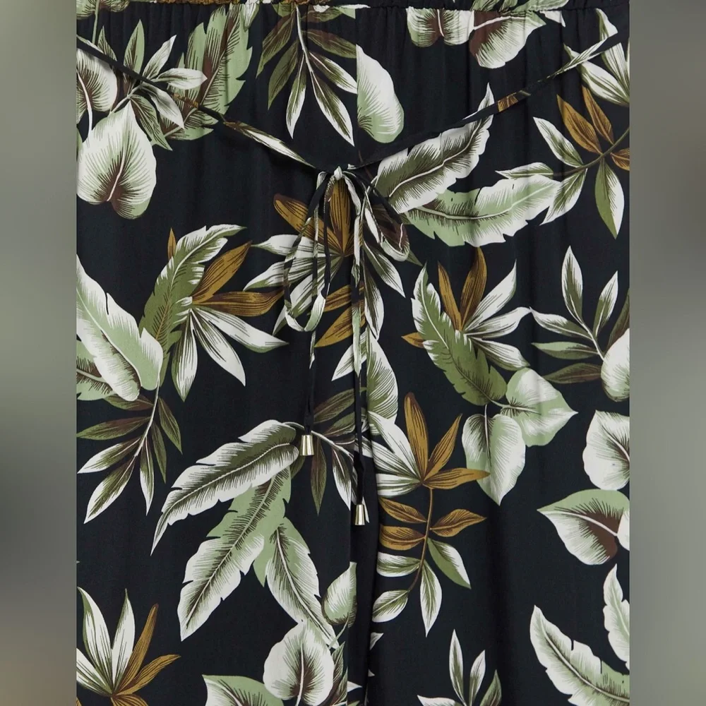 Oasis Jumpsuit Women Palm Print Black‎ Floral Wide Leg Vacay Preppy Halter Top
